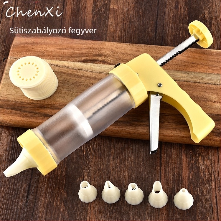 Dekoráló pisztoly készlet – rozsdamentes acél + ABS fogantyú; Dawn; 2017-es megjelenés; sütik dekorálásához