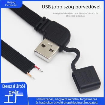 USB szövött töltőkábel fűtő ruházathoz, hajlított csatlakozóval és porvédő sapkával, hajlításálló, 5V2A