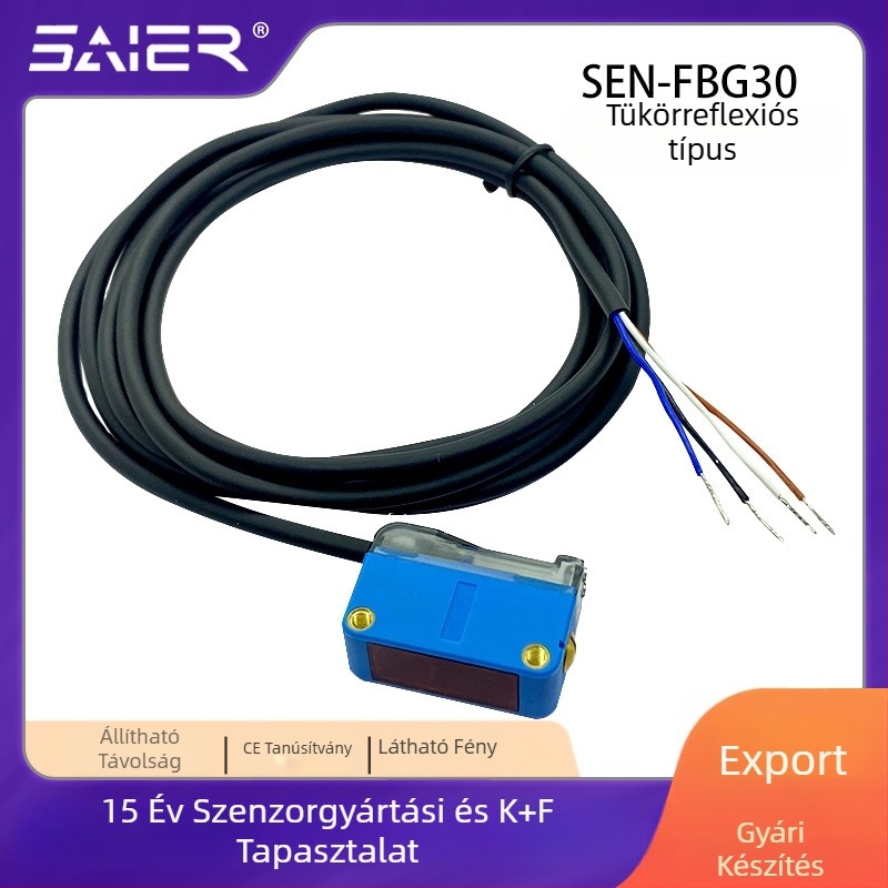 SAIER fotóelektronikus kapcsoló – négyzet alakú, infravörös, diffúz visszaverődés, háttérszűrés, 30 cm érzékelési tartomány