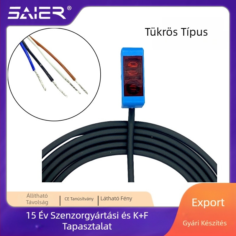 SAIER fotóelektronikus kapcsoló – négyzet alakú, infravörös, diffúz visszaverődés, háttérszűrés, 30 cm érzékelési tartomány
