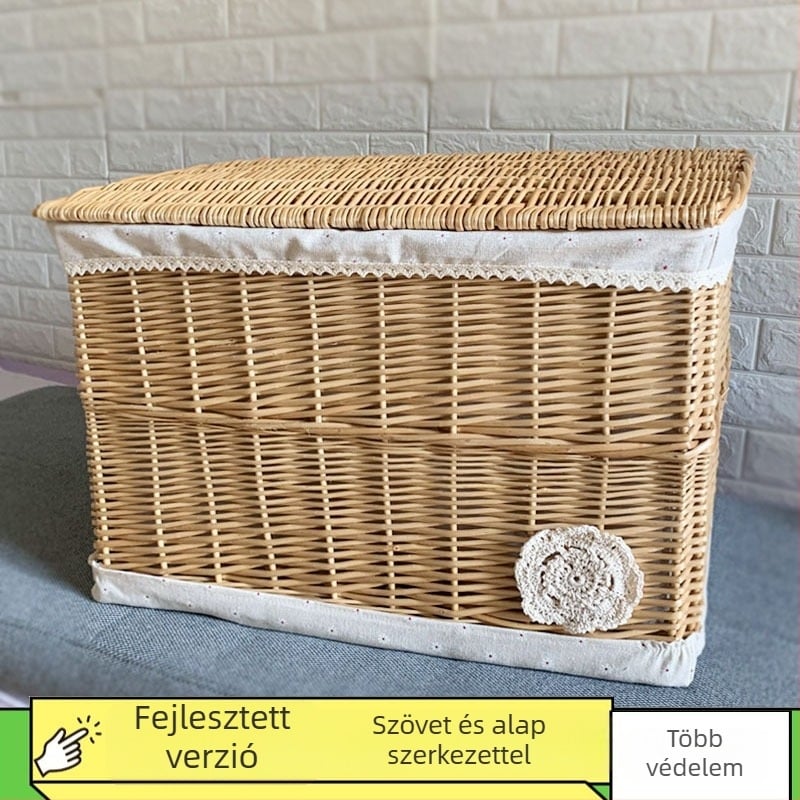 Fedéllel ellátott fonott tároló kosár, nagy kapacitású 50 L, kézben hordozható, nem összecsukható