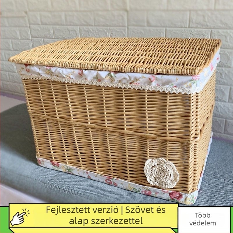 Fedéllel ellátott fonott tároló kosár, nagy kapacitású 50 L, kézben hordozható, nem összecsukható