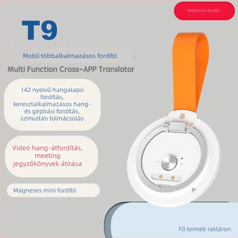 Kereszt-alkalmazású hangfordító mágneses tartóval – hang- és videohívások fordítása, találkozó jegyzőkönyv, Android–iOS kompatibilitás, Bluetooth