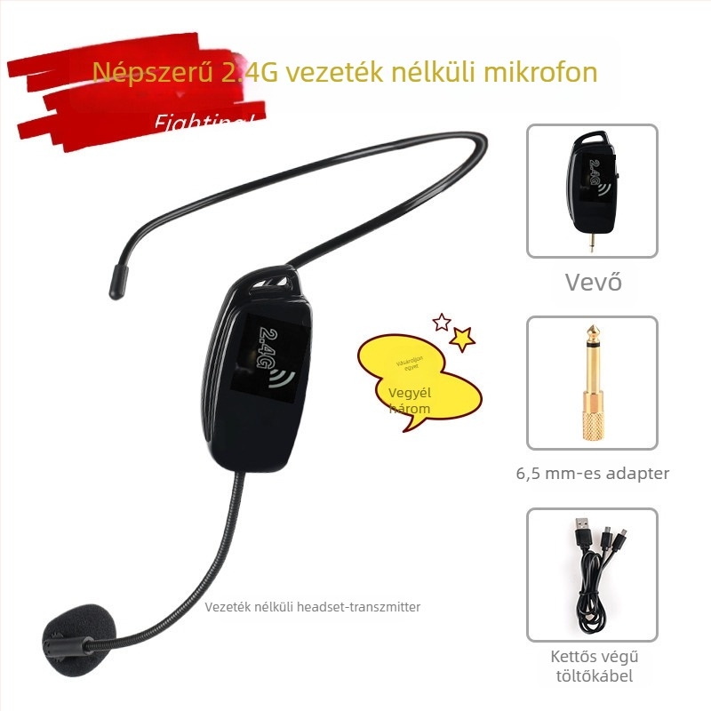 Tanítási fejhallgató mikrofon (modell W-01) vevővel és adapterrel, 100 Hz–20 kHz gyakorisáktartomány, SNR ≥75 dB, beépített akkumulátor, üzemidő 12 órán felül