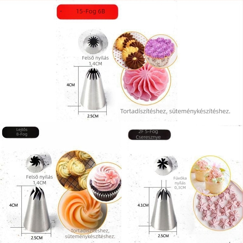 Krémszívó készlet kagyló alakú csúcsokkal (3, 4, 5, 8, 18 fog) Milk Tea Snow Top dekorációhoz