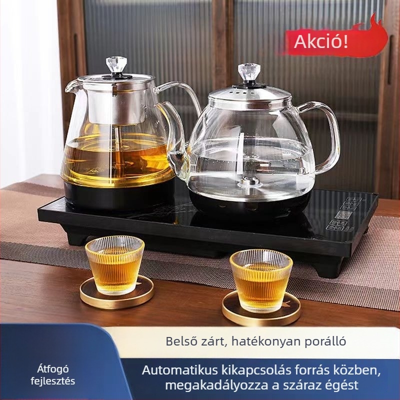 Üveg elektromos teáskanna, 2 L, 1300 W, magas hőállóságú boroszilikát üveg, alsó fűtés, automatikus kikapcsolás