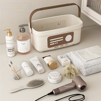 Nagy PP anyagú fürdőszobai akasztós kosár tusfürdő és kozmetikumok tárolására