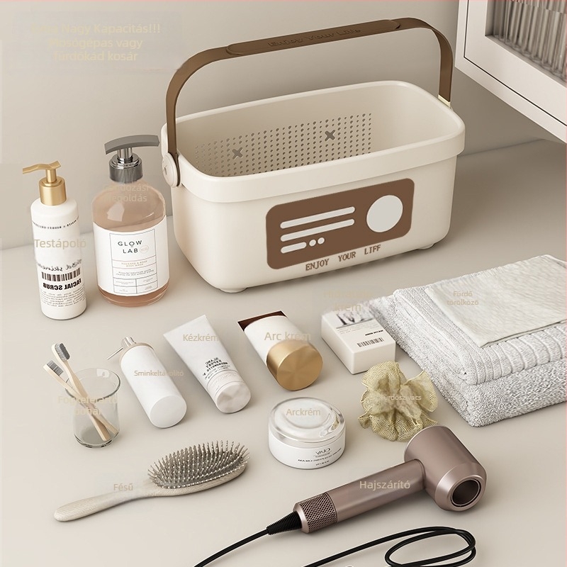 Nagy PP anyagú fürdőszobai akasztós kosár tusfürdő és kozmetikumok tárolására