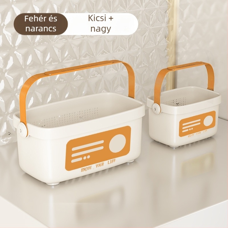 Nagy PP anyagú fürdőszobai akasztós kosár tusfürdő és kozmetikumok tárolására