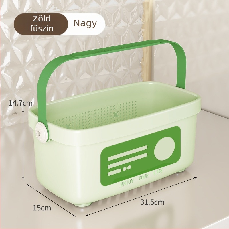 Nagy PP anyagú fürdőszobai akasztós kosár tusfürdő és kozmetikumok tárolására