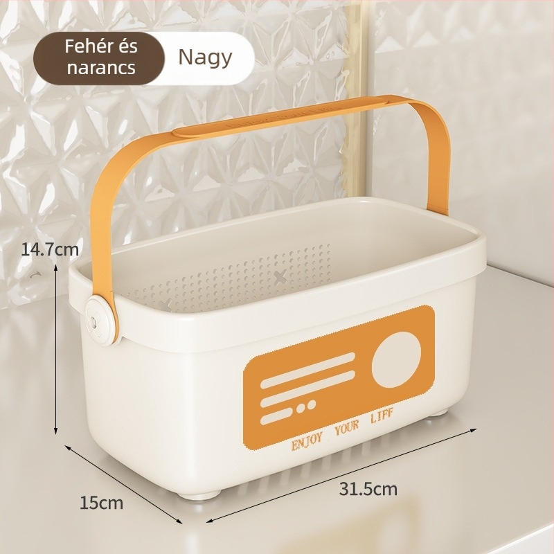 Nagy PP anyagú fürdőszobai akasztós kosár tusfürdő és kozmetikumok tárolására