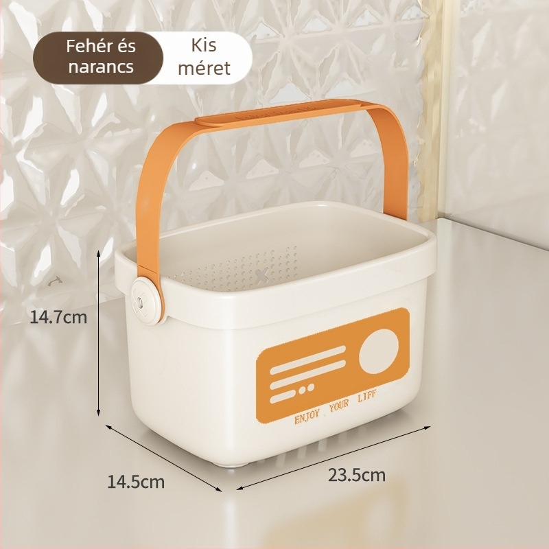 Nagy PP anyagú fürdőszobai akasztós kosár tusfürdő és kozmetikumok tárolására