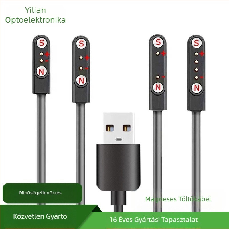 USB-s mágneses töltőkábel gyerekeknek szóló okosórához és 24‑pin karkötőhöz — YLUX, modell YL-C002, licencelt magáncímkével