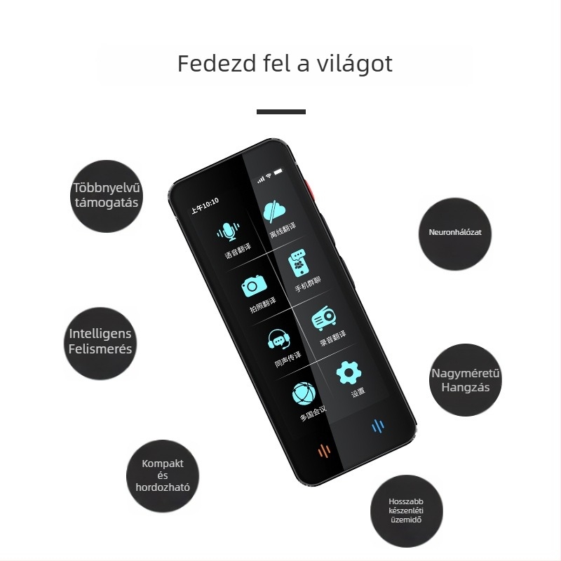 Intelligens hangalapú fordító Androiddal, Bluetooth, 2 m vezeték nélküli hatótávolság, offline fordítás, fényképes fordítás