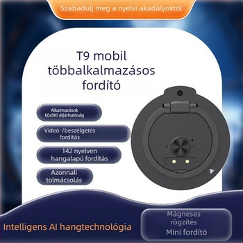 Alkalmazások közötti beszéd- és videófordító eszköz mágneses állvánnyal - Q9 modell, Android/iOS kompatibilis, Bluetooth, 10 m hatótáv