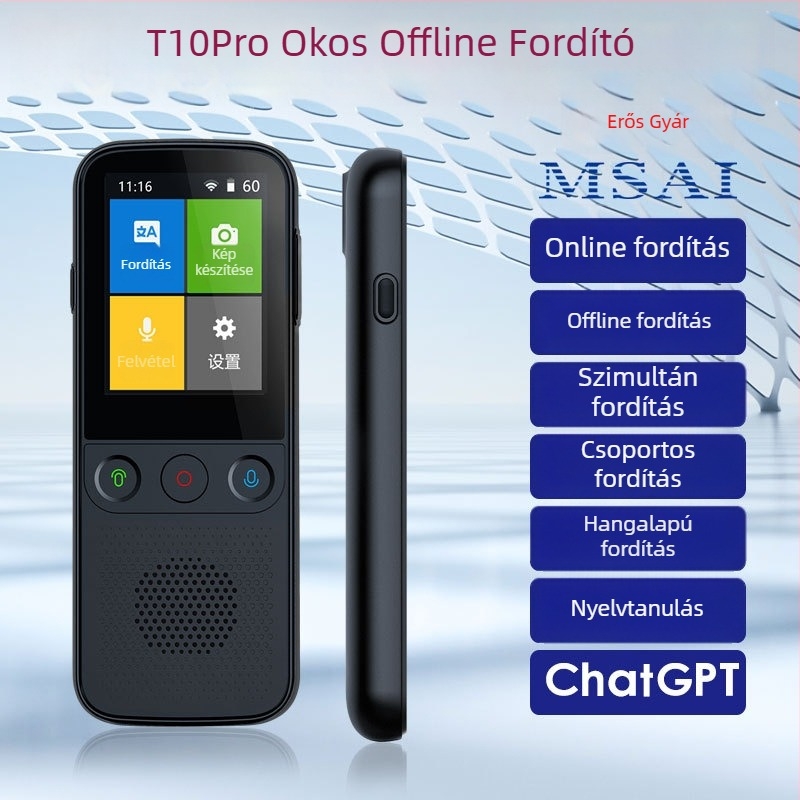 Offline fordító T10pro – Android, Bluetooth, 10 m hatótávolság, fizikai gombok + érintőképernyő
