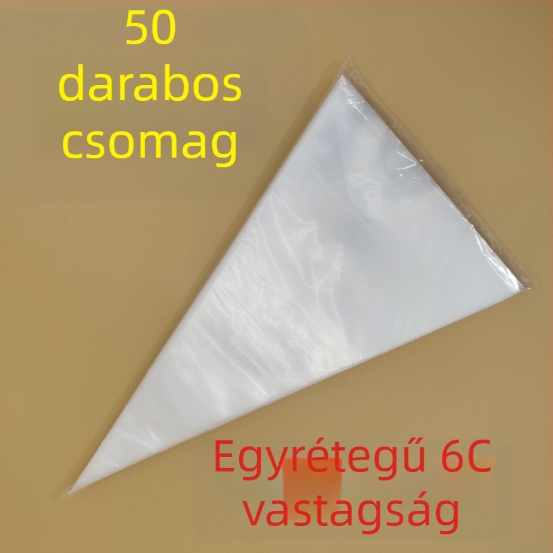 Egyszer használatos PE díszítő zacskó, vastított kivitelben, krém és tortadíszítéshez, alkalmas bébiételekhez.