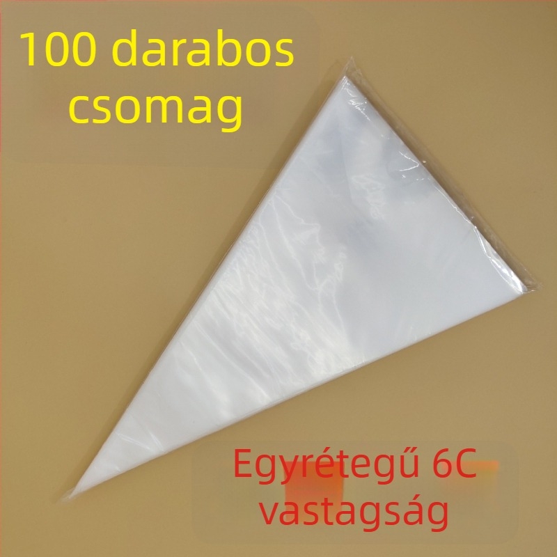 Egyszer használatos PE díszítő zacskó, vastított kivitelben, krém és tortadíszítéshez, alkalmas bébiételekhez.