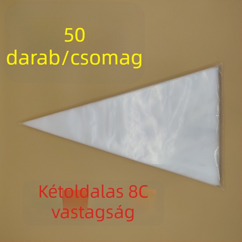 Egyszer használatos PE díszítő zacskó, vastított kivitelben, krém és tortadíszítéshez, alkalmas bébiételekhez.