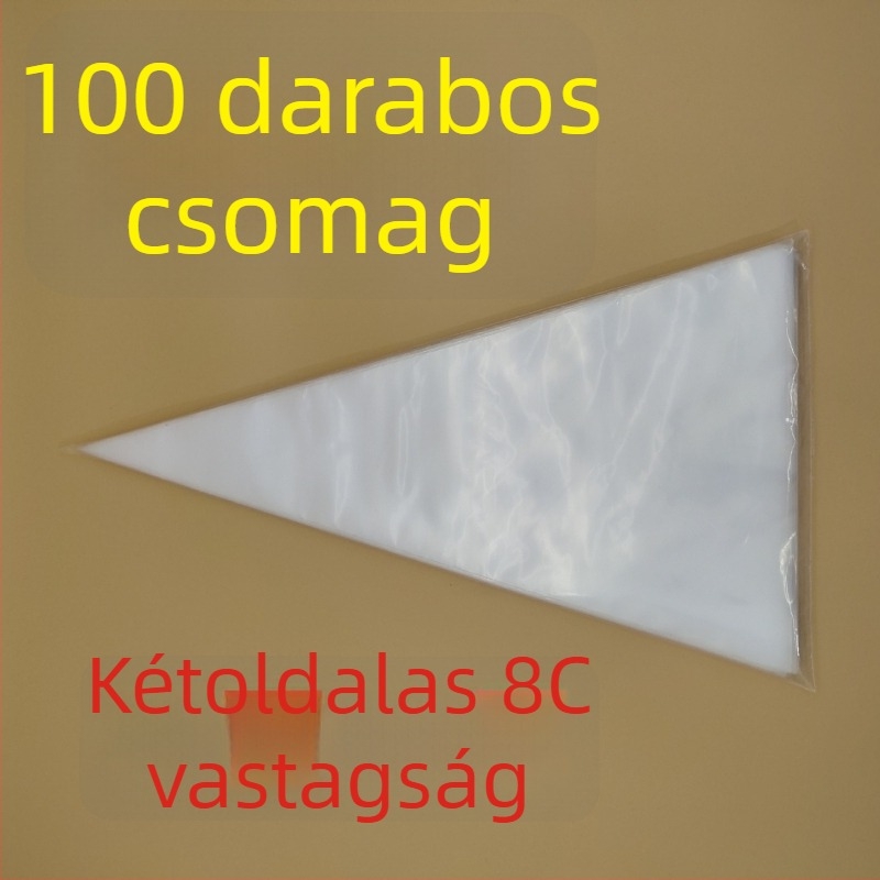 Egyszer használatos PE díszítő zacskó, vastított kivitelben, krém és tortadíszítéshez, alkalmas bébiételekhez.
