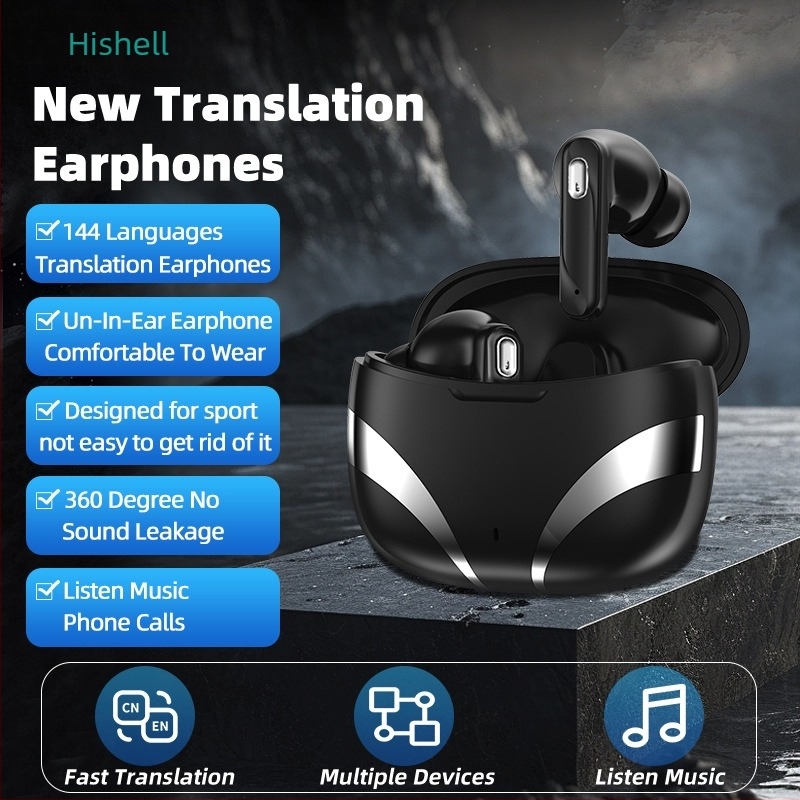 Valós időben működő többnyelvű fordítófülhallgató, Bluetooth, 10 m hatótávolság, érintéses vezérlés, fénykép- és beszédfordítás