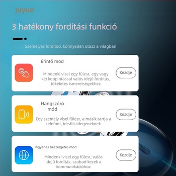 H6 tolmács fülhallgatók Bluetooth-szal, 10 m vezeték nélküli hatótávolság, érintéses vezérlés, fotó- és hangfordítás