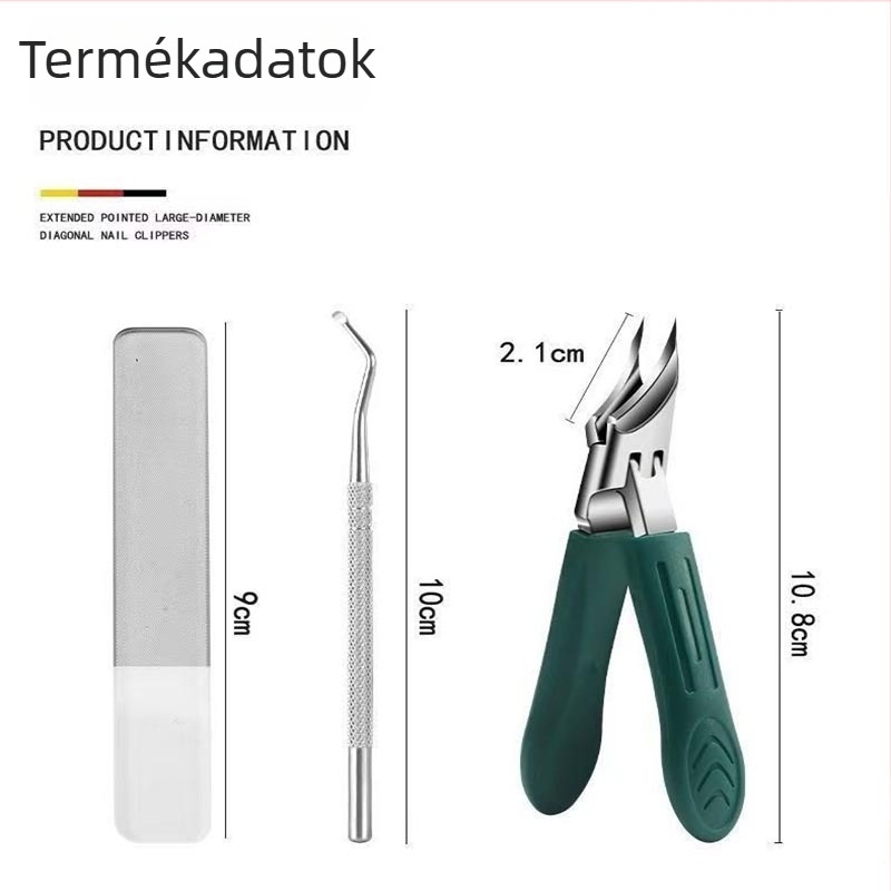 3 részes körömvágó készlet hegyes ferde vágókkal, körömreszelő, fülkanál; rozsdamentes acél, anti-splash dizájn