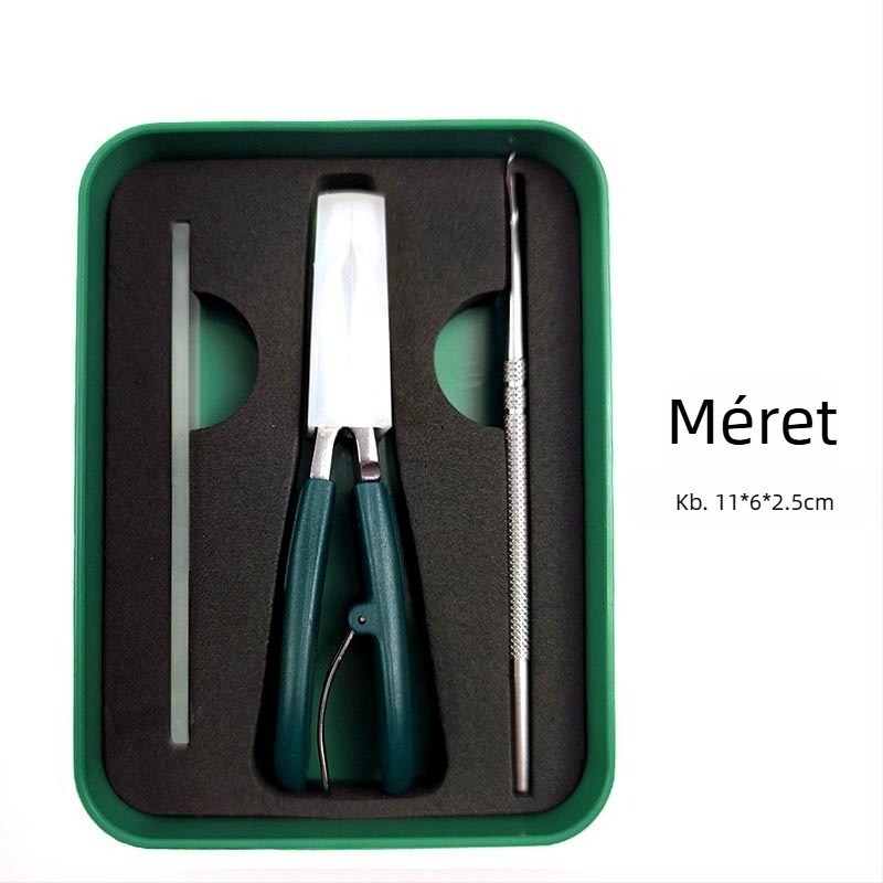 3 részes körömvágó készlet hegyes ferde vágókkal, körömreszelő, fülkanál; rozsdamentes acél, anti-splash dizájn