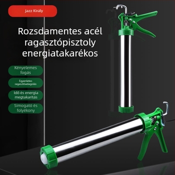 Kétfunkciós univerzális ragasztópisztoly forgó mechanizmussal és automatikus ragasztóvágással, rozsdamentes acél test, üveg és szerkezeti ragasztókhoz