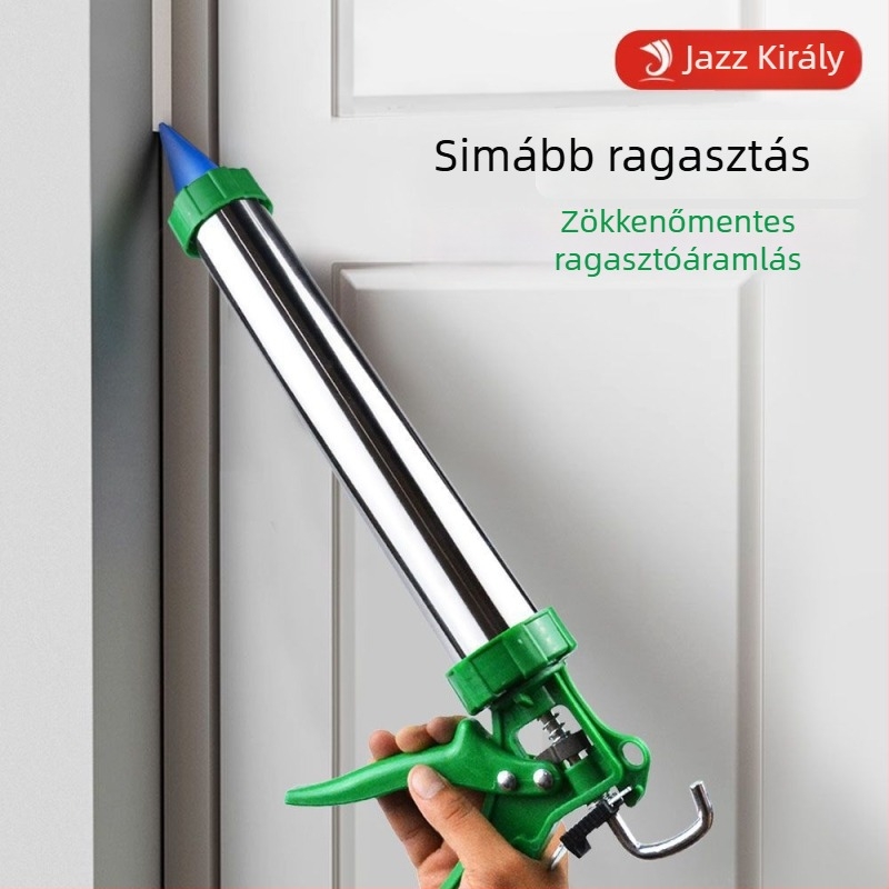 Kétfunkciós univerzális ragasztópisztoly forgó mechanizmussal és automatikus ragasztóvágással, rozsdamentes acél test, üveg és szerkezeti ragasztókhoz