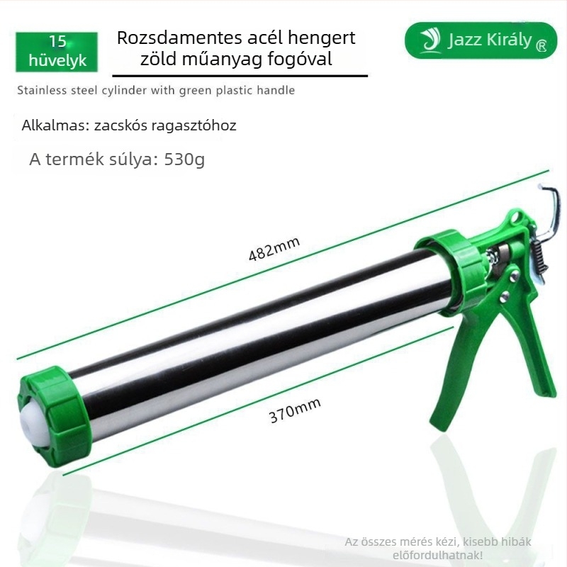 Kétfunkciós univerzális ragasztópisztoly forgó mechanizmussal és automatikus ragasztóvágással, rozsdamentes acél test, üveg és szerkezeti ragasztókhoz