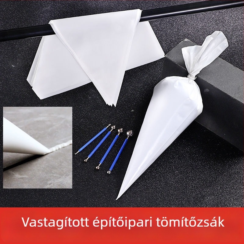 Nagy teherbírású fugázó tasak csempéhez és cementhez, háromszög alakú csúccsal, külső falakhoz