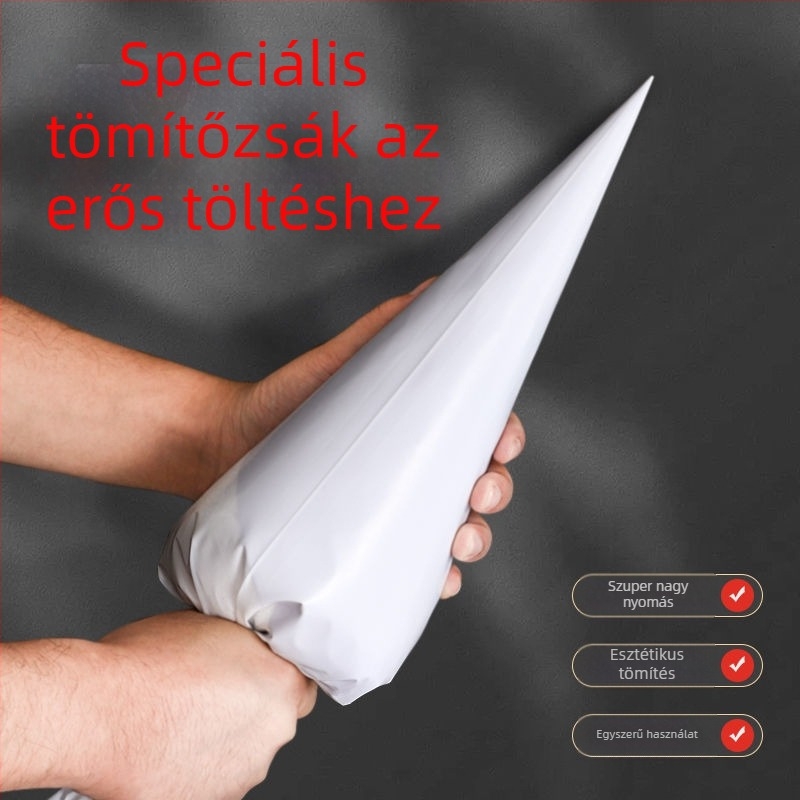 Nagy teherbírású fugázó tasak csempéhez és cementhez, háromszög alakú csúccsal, külső falakhoz