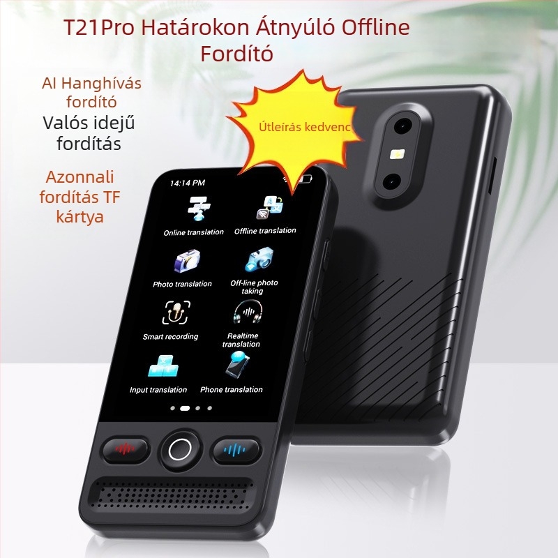 AI hangalapú fordító többnyelvű egyidejű fordítással és offline fényképfordítással — kompakt készülék, 5 MP kamera, Type-C, 5V 2A, 125 g, ABS