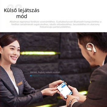 Fordító headset valós idejű értelmezéshez – hangalapú és videóhívás fordítás, többnyelvű fordítás, zajcsökkentés (Bluetooth • 5 m vezeték nélküli távolság • Android • működésmód: gomb + érintőképernyő • modell M76)