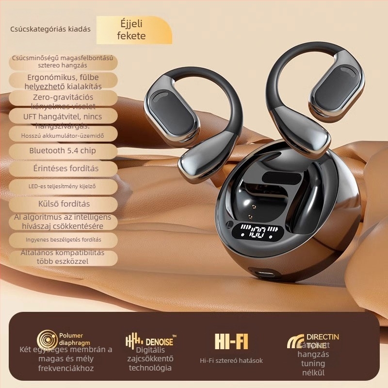 Fordító headset valós idejű értelmezéshez – hangalapú és videóhívás fordítás, többnyelvű fordítás, zajcsökkentés (Bluetooth • 5 m vezeték nélküli távolság • Android • működésmód: gomb + érintőképernyő • modell M76)