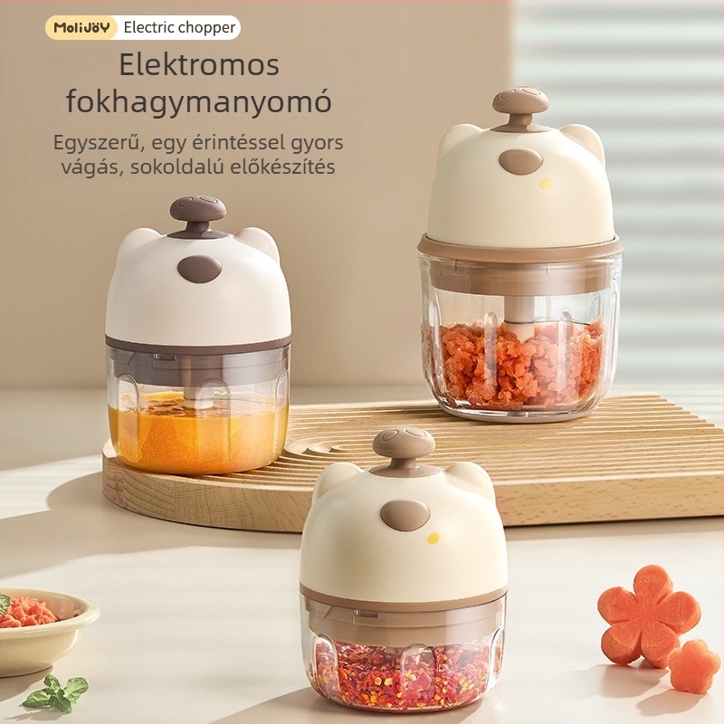 Elektrikus fokhagyma sajtoló és daráló – többfunkciós konyhai eszköz, 220W, 3.7-4.2V, anyagok PP/ABS/Szilikon/Üveg/Rozsdamentes acél