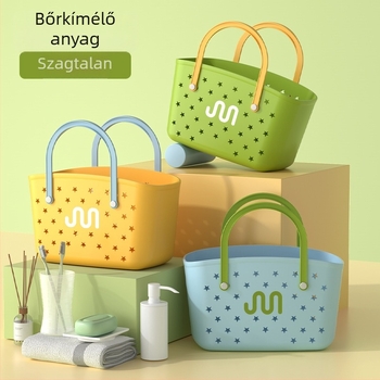Fürdőszobai tárolókosár – műanyag, hordozható, téglalap alakú leeresztő kosár, kozmetikumok és ruhacserére, aranyos rajzfilm stílus