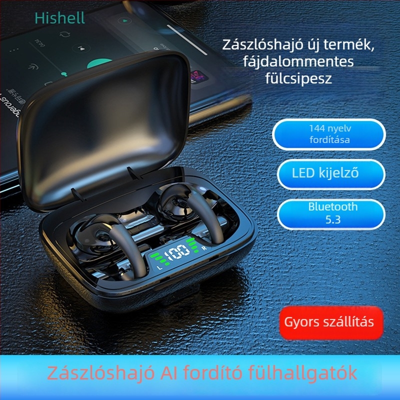 Intelligens Bluetooth fordító fülhallgató, valós idejű többnyelvű fordítás, utazásokhoz hordozható fordító, hosszú akkumulátoros üzemidő