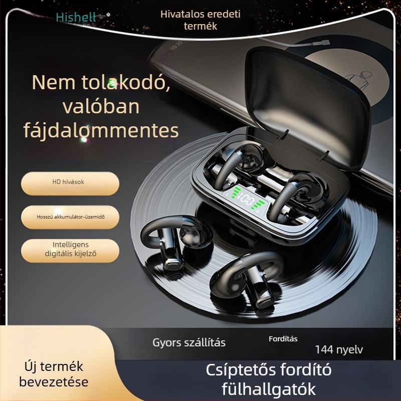 Intelligens Bluetooth fordító fülhallgató, valós idejű többnyelvű fordítás, utazásokhoz hordozható fordító, hosszú akkumulátoros üzemidő