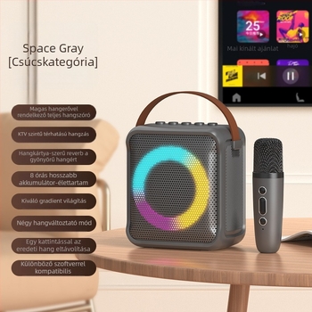 RK01 Bluetooth karaoke hangszóró beépített mikrofonnal, 5W kimenet, Bluetooth 5.3, 1000–1200mAh akkumulátor, 100Hz–20kHz, hatótávolság 15 m
