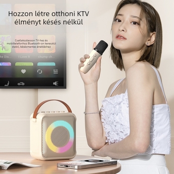 RK01 Bluetooth karaoke hangszóró beépített mikrofonnal, 5W kimenet, Bluetooth 5.3, 1000–1200mAh akkumulátor, 100Hz–20kHz, hatótávolság 15 m