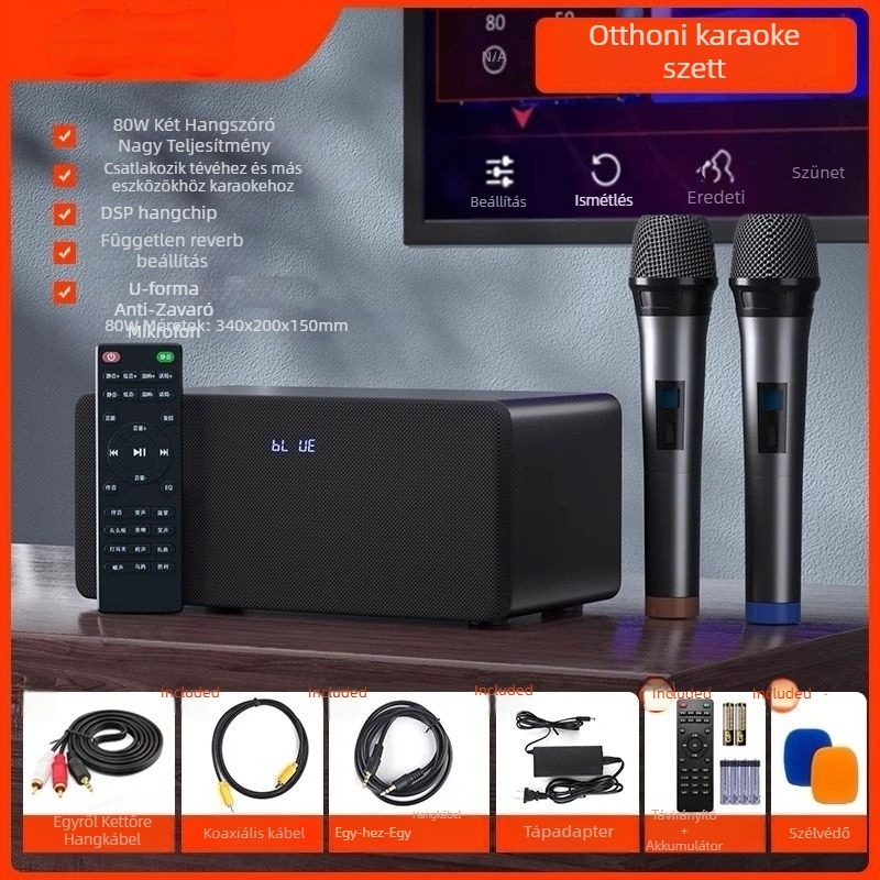 Minden-az-egyben otthoni karaoké rendszer TV-kapcsolattal, erősítés, kijelző nélkûl, vezeték nélküli nélkül