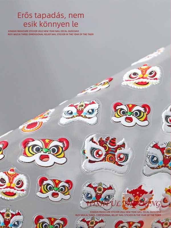 Manikűr matricák – Erőteljes oroszlán-tánc, 3D-relief dizájn, 100 darabos csomag, Tide márka, 3 éves lejárat, licencelt magánmárkák elérhetők