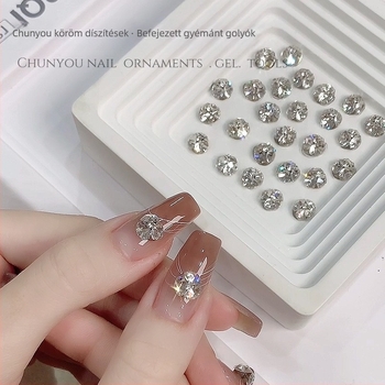 Limitpretty Körömdísz rhinestone gömbökkel – ötvözet és strasszok, virágos minta, Flash/Minimalist/Ins stílus