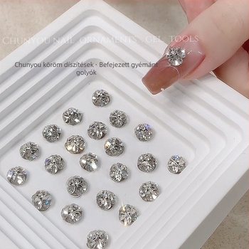 Limitpretty Körömdísz rhinestone gömbökkel – ötvözet és strasszok, virágos minta, Flash/Minimalist/Ins stílus