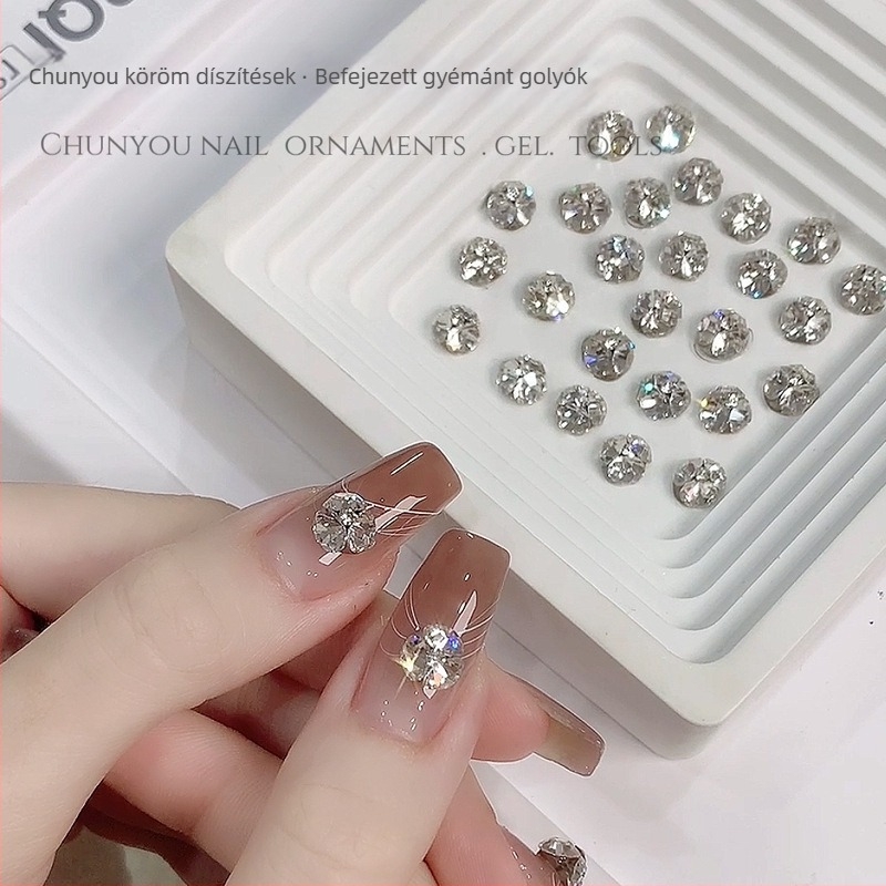 Limitpretty Körömdísz rhinestone gömbökkel – ötvözet és strasszok, virágos minta, Flash/Minimalist/Ins stílus