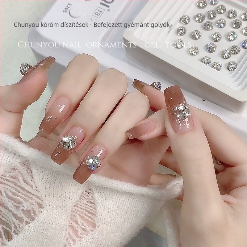 Limitpretty Körömdísz rhinestone gömbökkel – ötvözet és strasszok, virágos minta, Flash/Minimalist/Ins stílus