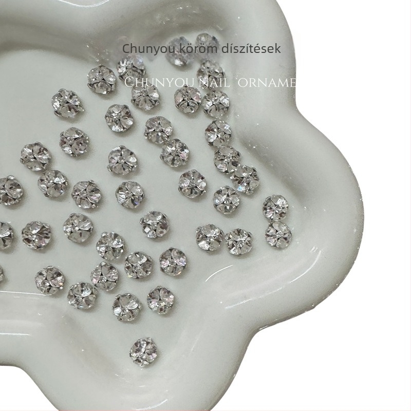 Limitpretty Körömdísz rhinestone gömbökkel – ötvözet és strasszok, virágos minta, Flash/Minimalist/Ins stílus