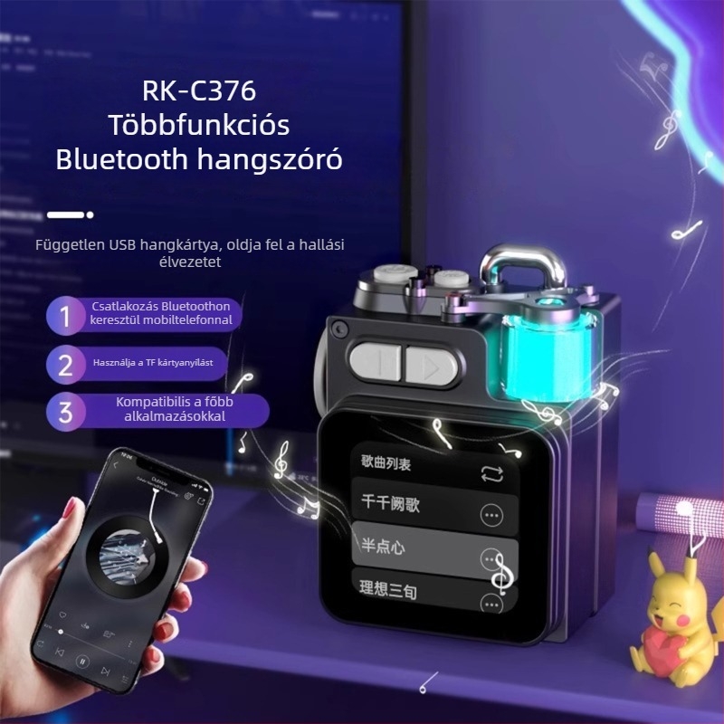 Fém Bluetooth hangszóró érintőképernyővel és környezeti világítással, hordozható vezeték nélküli mini hangszóró kiváló hangminőséggel